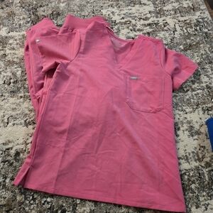 Figs Women's Scrub Top and Pants in Bright Pink